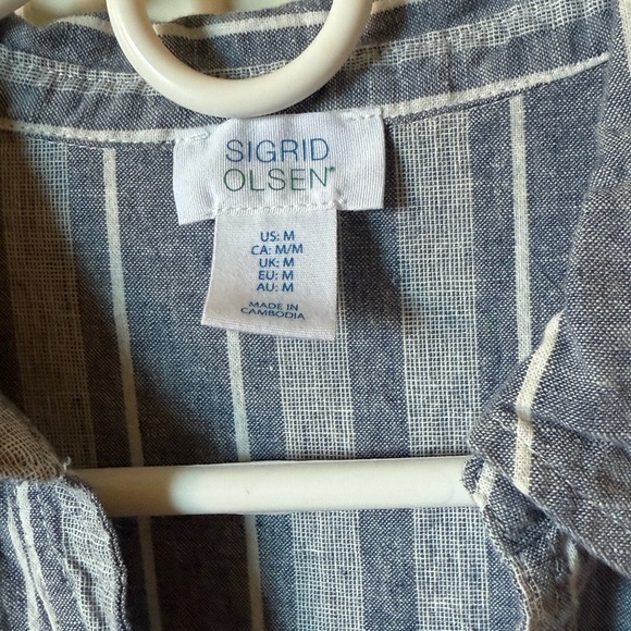 Sigrid Olsen Artisan crafted, resortwear, Blue and White Striped Shirt size med - Picture 2 of 5